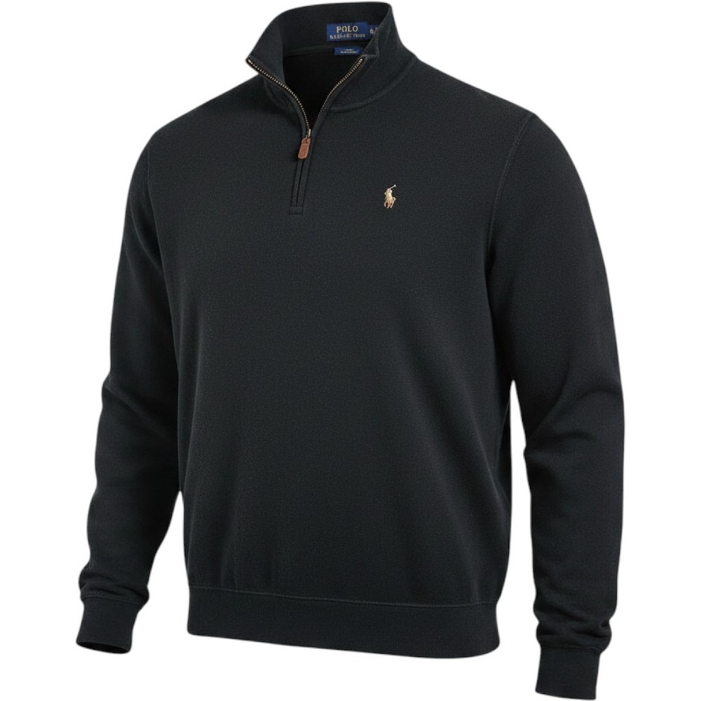 POLO RALPH LAUREN Quarter Zip Pullover‎ Sweater Mens XXL Black Flesh Pony Logo